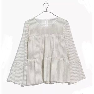 Madewell White Tiered Haysboro Stripe Top Large
